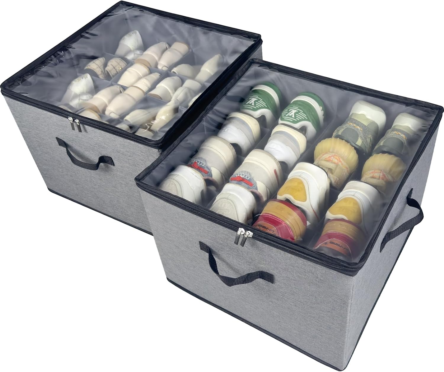 ™Evrikon | קופסת אחסון נעליים לארון – מכסה שקוף, תאים מתכווננים, מכיל 16–32 זוגות