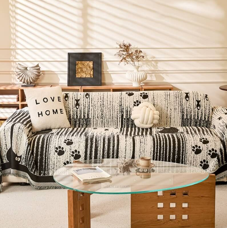 ™Kisui | כיסוי ספה מצ'ניל עם הדפס כפות – עמיד בפני שריטות, חמים ואלגנטי