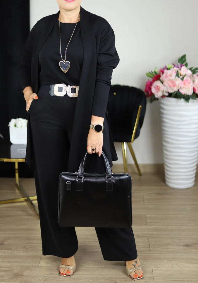 ™Liora | סט נשים אלגנטי 3 חלקים – קרדיגן ארוך, חולצה ומכנסיים לנוחות וסטייל